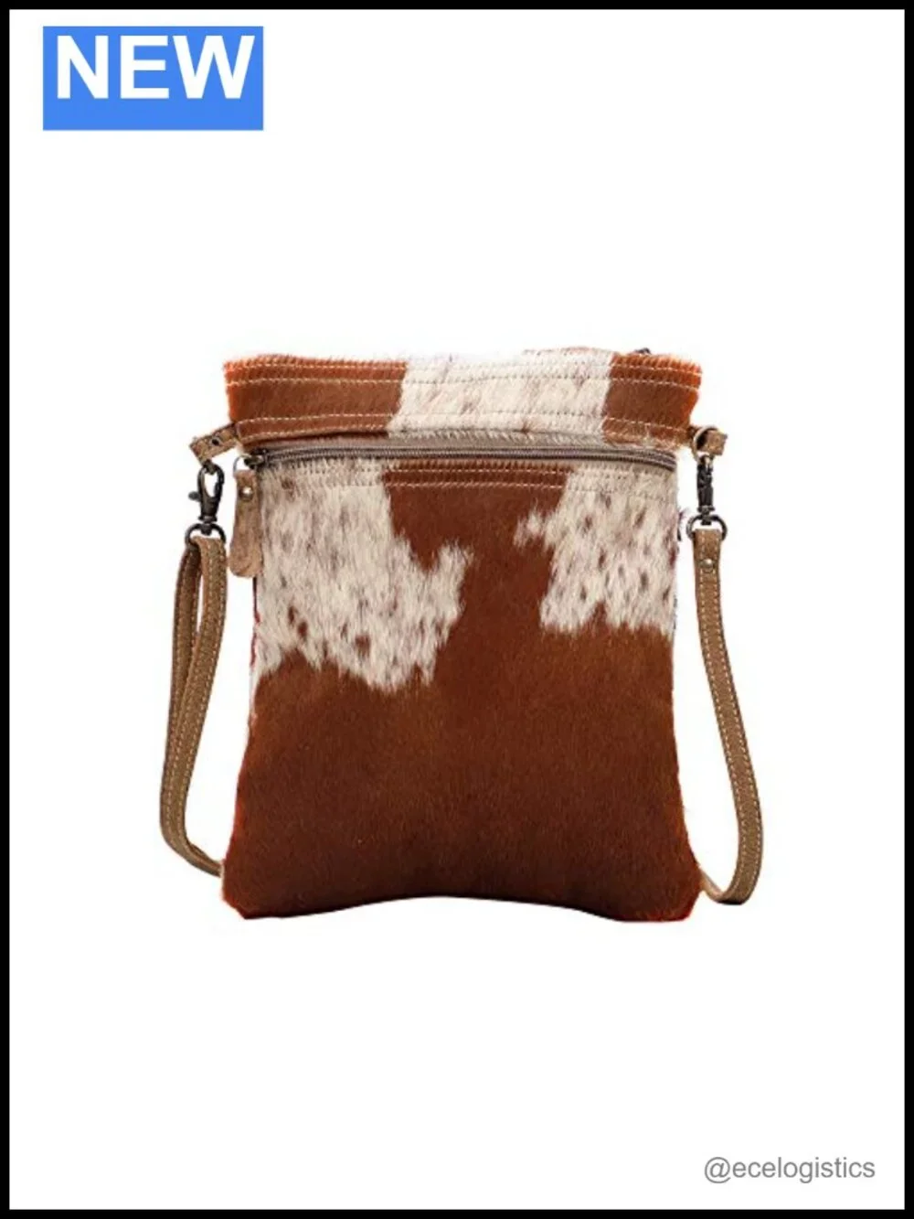 Cowhide Print Crossbody Bag with Genuine Leather Strap, Western Purse